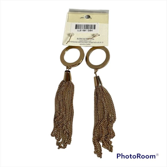 Mia Glamour Black Gold Metal Tassel Chain Dangle Hook Earrings by Kim Min Sun - Picture 2 of 3